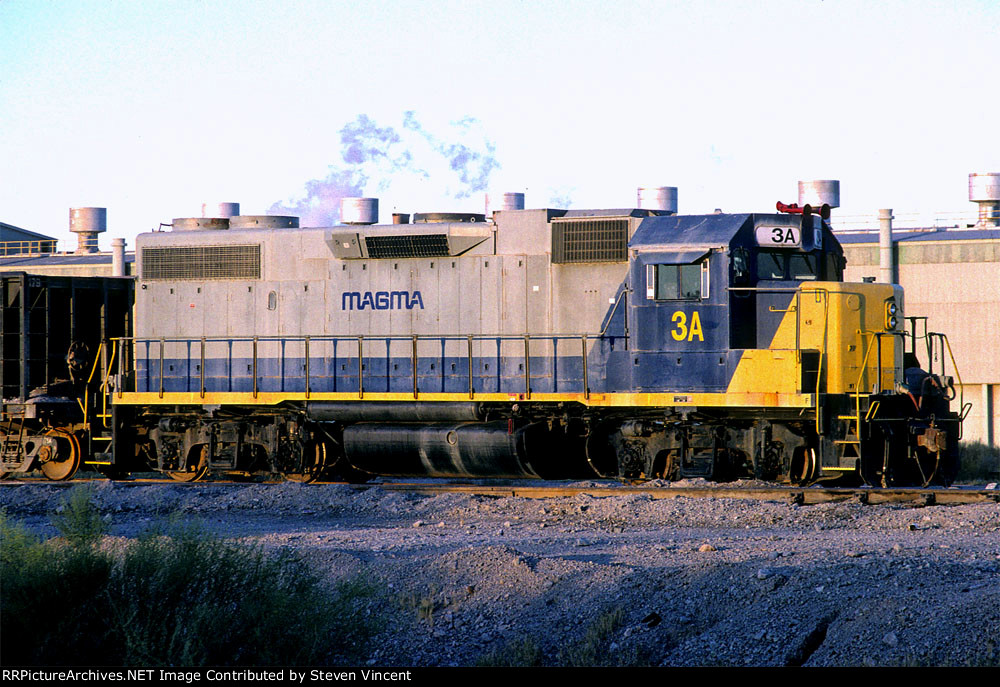 Magma Copper Co GP38-2 SMA #3A works ore trains from the mine.